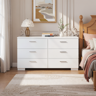 Sunvega Contemporary White High Gloss Dresser with Chrome Handles and Smooth Gliding Drawers
