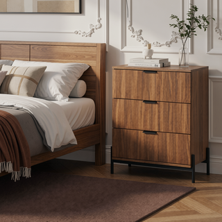 Sunvega Mid-Century Mocha 3-Drawer Chest with Reeded Wood Fronts
