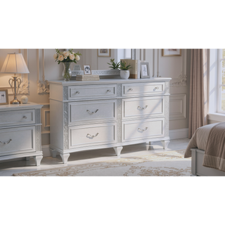Sunvega Mystic Contemporary Style 6-Drawer Dresser with Crystal Handles in Light Gray