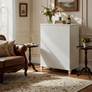 Sunvega Pearl White 5-Drawer Chest with Diamond Star Design for Bedroom