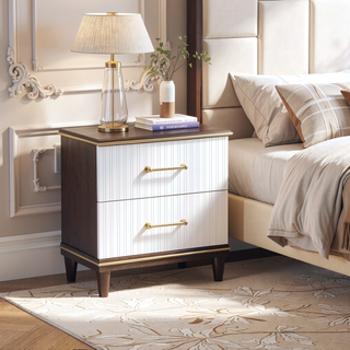 Sunvega Modern White and Cherry Finish Nightstand with Two Dovetail Drawers
