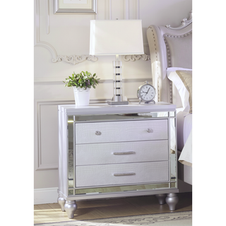Sunvega Mirror Accented Modern Style Nightstand with Three Spacious Drawers in Silver