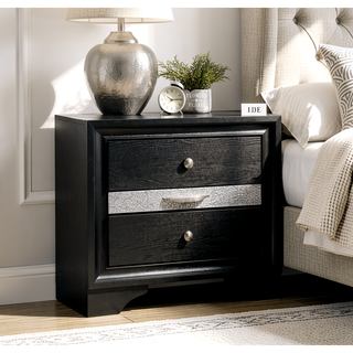 Sunvega Contemporary Gray Nightstand with Silver Accents and Hidden Jewelry Drawer