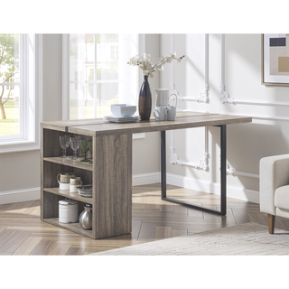 Sunvega Grey Oak and Black 2-Shelf Dining Table with Modern Metal Inlay Trim