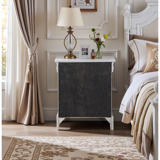 Sunvega Modern White Nightstand with Two Spacious Drawers and Brushed Nickel Handles