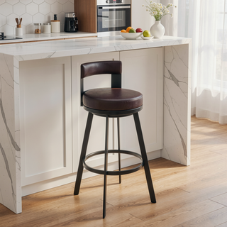 Sunvega Brown Faux Leather Swivel Bar Stool with 360 Degree Rotation