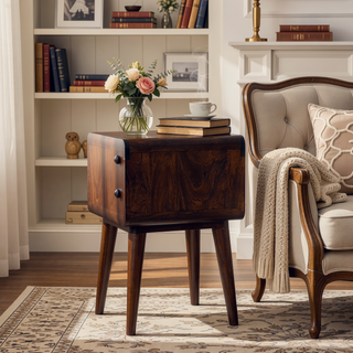 Sunvega Solid Mango Wood Nightstand with Two Drawers and Nordic Style Legs