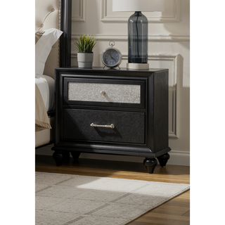 Sunvega Modern Style Black Silver Finish Wooden Nightstand with Two Storage Drawers