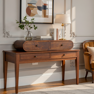 Sunvega Timeless Elegance Solid Wood Floating London Console with 2-Drawers in Chestnut Brown