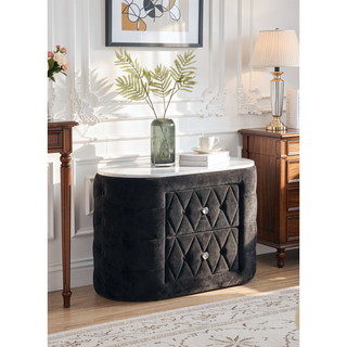 Sunvega Modern Fabric Upholstery Nightstand with Faux Marble Top and Two Storage Drawers