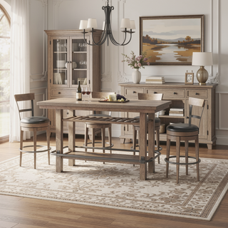 Sunvega Pecan Brown Casual Style Bar Height Storage Table for Dining Room