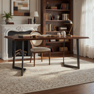 Sunvega Dark Brown Mango Wood Dining Table with Charcoal Metal Legs for 6