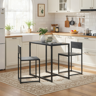 Sunvega 3-Piece Industrial Dining Table Set for Two with MDF Top and Steel Legs