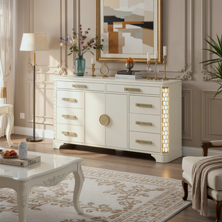 Sunvega Jasmine 8-Drawer Dresser with Side LED Lighting and Gold Accent Drawer Pulls