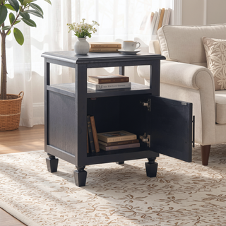 Sunvega Rustic Acacia Wood Nightstand with Cane Webbing and Storage Space