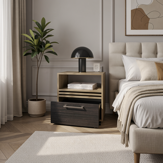 Sunvega Natural Oak Nightstand with Drawer and Open Shelf for Storage