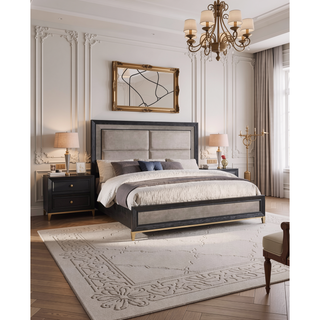 Sunvega Contemporary Dark Wood Nightstand with Brushed Gold Hardware and Tapered Legs