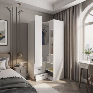 Sunvega Space-Saving Corner Armoire for Bedroom with Multiple Storage Compartments