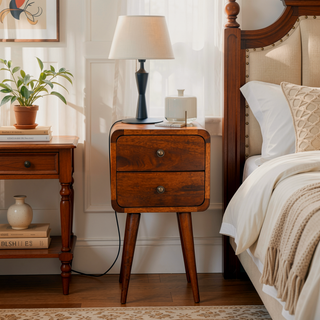 Sunvega Solid Mango Wood Nightstand with 2 Drawers and Curved Edges