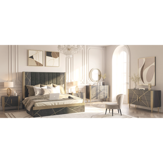 Sunvega Modern Mango Wood Nightstand with Brass Metal and Two Spacious Drawers