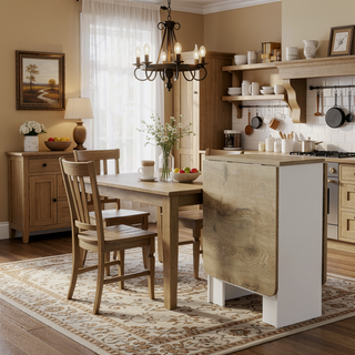 Sunvega White Macadamia Expandable Folding Table with Three Forms and Sturdy Build
