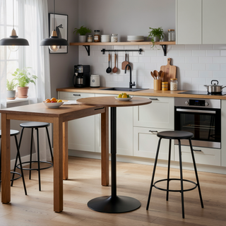 Sunvega Adjustable Height Bar Table with Round Wood Top and Sturdy Metal Base
