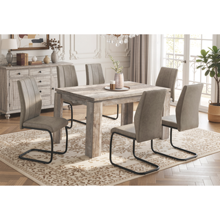 Sunvega Reclaimed Wood Look Taupe Dining Table with Block-Style Legs for Large Gatherings