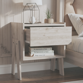 Sunvega Light Gray Nightstand with Drawer and Open Shelf for Bedroom Living Room