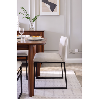 Sunvega Modern Dining Chairs Set of 2 with Upholstered Linen Cushions and Iron Racks