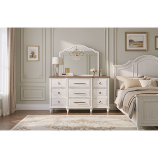 Sunvega Premium Mindi Veneer Triple Dresser in Cement and Sand Finish