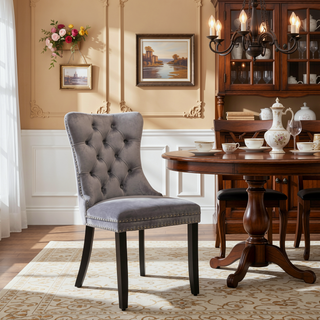 Sunvega High Back Velvet Dining Chairs with Tufted Upholstery and Nailhead Trim
