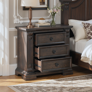 Sunvega Traditional Vintage Nightstand with 3 Dovetail Drawers Espresso Finish
