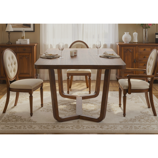Sunvega Mid-Century Modern Dining Table with Sculptural Base and Warm Wood Finish