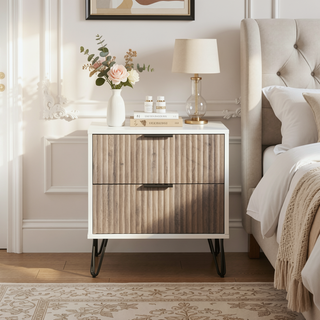 Sunvega Modern Glam Nightstand with Gold Metal Handles and Splayed Legs for Bedroom