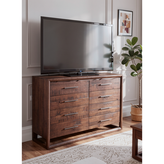 Sunvega Mocha Brown Dresser with Six Drawers and Antique Nickel Hardware