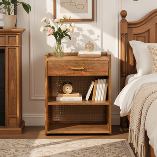 Sunvega Modern Solid Wood Larissa T-Bar Bedside Table with Drawer