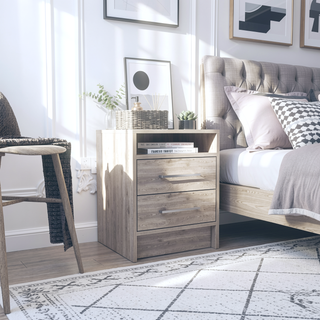 Sunvega 19.9 Inch High Nightstand with Two Drawers and Open Shelf