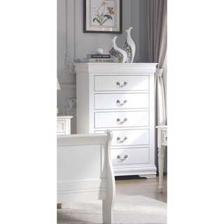 Sunvega White Louis Philip Style Chest with Five Drawers and Soft Close Glide