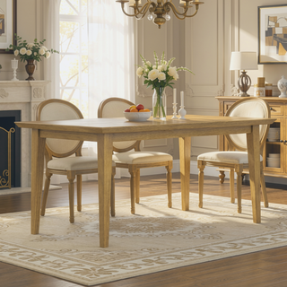 Sunvega Solid Wood Oak Veneer Dining Table for 6 with Angled Edges