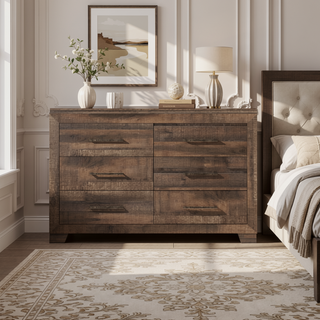 Sunvega Brown Penny Casual 6-Drawer Dresser with Included Safety Hardware