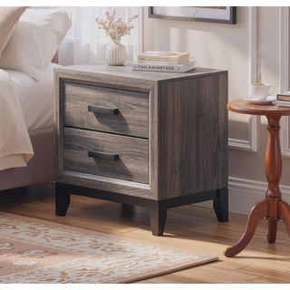 Sunvega Mirage Grey Nightstand with 2 Drawers and Black Hardware