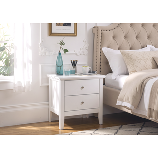 Sunvega Elegant White Transitional Nightstand with Two Drawers for Bedroom