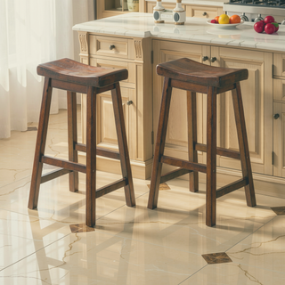 Sunvega Distressed Cherry Wooden Counter Height Stool with Saddle Seat Set of 2