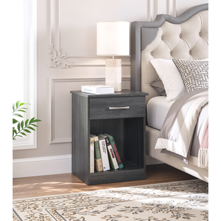 Sunvega Gray Nightstand with Brushed Finish Handle for Bedside Storage