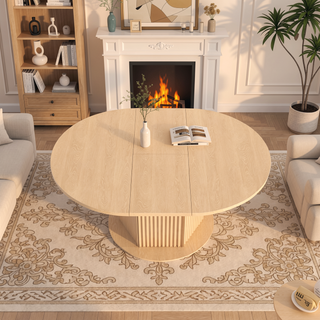 Sunvega Adjustable Round Dining Table with Bump Texture Base for Family Gathering