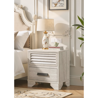 Sunvega Contemporary Louvered Design Nightstand with Two Drawers and Finger Pull Hardware