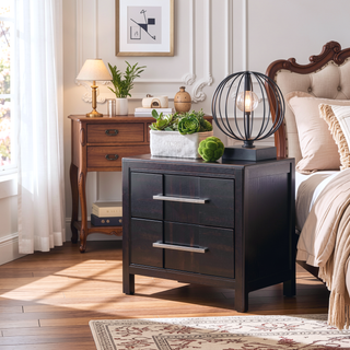 Sunvega Gray Transitional Style Nightstand with Felt-lined Drawers and Nickel Hardware