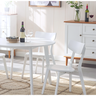 Sunvega Modern Round White Dining Table with Angled Wood Legs