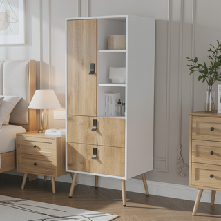 Sunvega Modern Tall Dresser with Two Drawers and Ample Door Storage