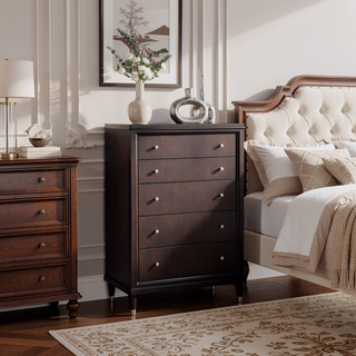 Sunvega Niguel Brown Contemporary Five-Drawer Chest for Modern Bedrooms with Cedar Lining